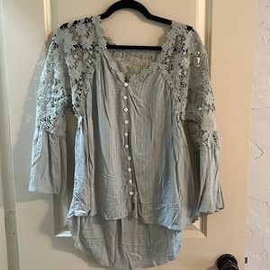 Light Green Long Sleeve Lace Top